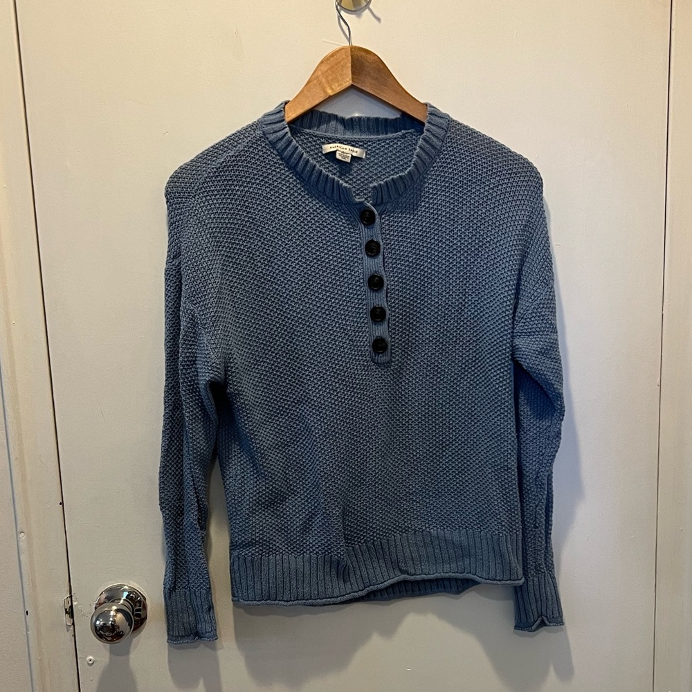 Blue 1/4 button sweater